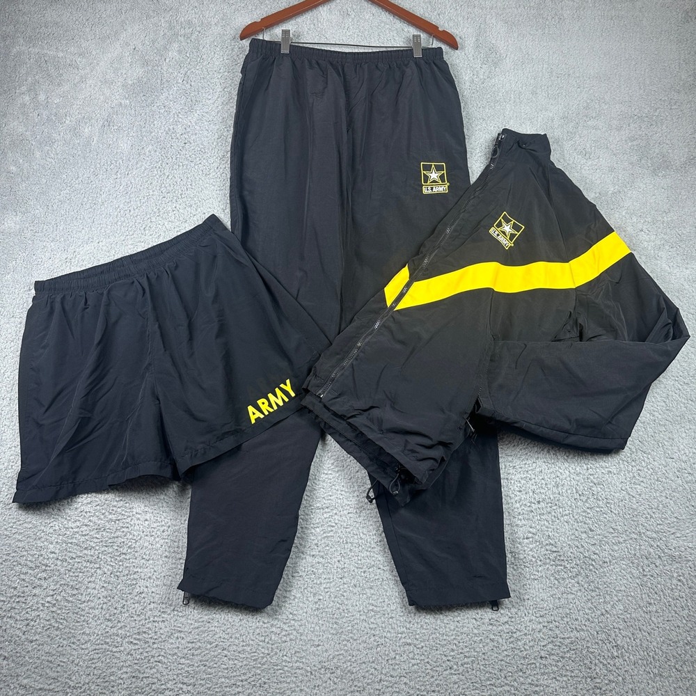 US Army APFU Physical Fitness Uniform Set Mens Medium Black Jacket Pants Shorts